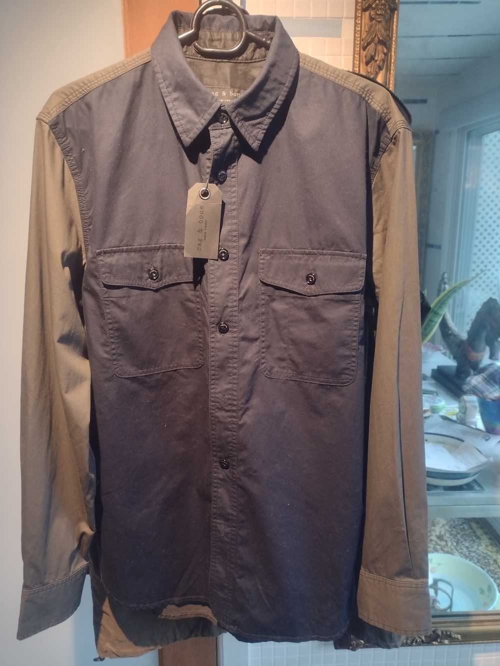 rag & bone Two-Tone Shirt Jacket in Navy and Olive